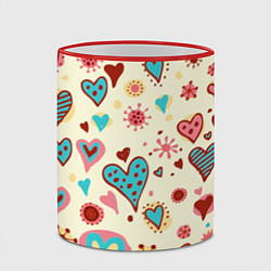 Кружка 3D Цветные сердечки, цвет: 3D-красный кант — фото 2