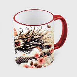 Кружка 3D Японский дракон и солнце, цвет: 3D-красный кант