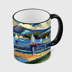 Кружка 3D Средиземноморский пейзаж, цвет: 3D-черный кант