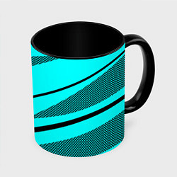 Кружка 3D Неоновый голубой с чёрным абстракция с полосой, цвет: 3D-белый + черный