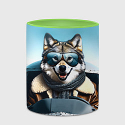 Кружка 3D Волк авиатор, цвет: 3D-белый + светло-зеленый — фото 2