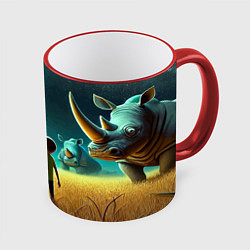 Кружка 3D Морти и Рик на планете носорогов - неоновое свечен, цвет: 3D-красный кант