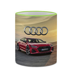 Кружка 3D Audi RS 7 на закате солнца, цвет: 3D-светло-зеленый кант — фото 2