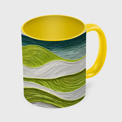 Кружка 3D Лаймовые волны, цвет: 3D-белый + желтый