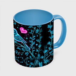 Кружка 3D Неоновые птицы и сердечки, цвет: 3D-белый + небесно-голубой
