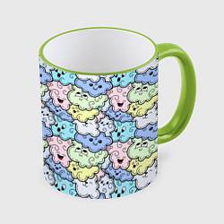 Кружка 3D Милые облачка мультяшные, цвет: 3D-светло-зеленый кант