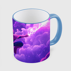 Кружка 3D Человек-паук на фоне облаков, цвет: 3D-небесно-голубой кант