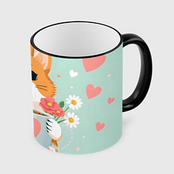 Кружка 3D Корги с поздравлениями - 8 марта, цвет: 3D-черный кант