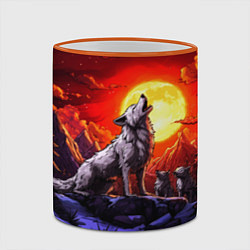 Кружка 3D Белый волк воет на луну, цвет: 3D-оранжевый кант — фото 2