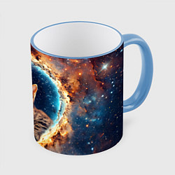 Кружка 3D Сингапурская кошка в космосе, цвет: 3D-небесно-голубой кант