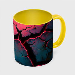 Кружка 3D Объемные разломы текстура, цвет: 3D-белый + желтый