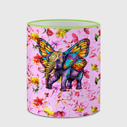 Кружка 3D Слон с крыльями бабочки, цвет: 3D-светло-зеленый кант — фото 2