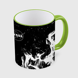 Кружка 3D Nasa черно белый огонь, цвет: 3D-светло-зеленый кант