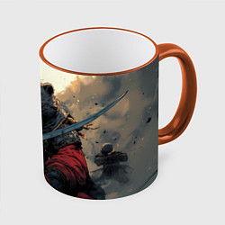 Кружка 3D Медведь самурай, цвет: 3D-оранжевый кант