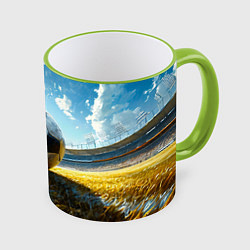 Кружка 3D Футбольный мяч на стадионе, цвет: 3D-светло-зеленый кант