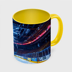 Кружка 3D Удар молнии в хоккейную площадку, цвет: 3D-белый + желтый