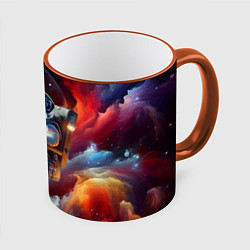 Кружка 3D Космонавт далматинец в неоновой галактике, цвет: 3D-оранжевый кант
