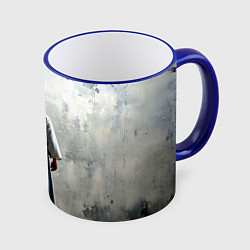 Кружка 3D Боец айкидо на сером, цвет: 3D-синий кант