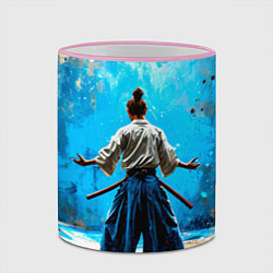 Кружка 3D Боец айкидо на синем, цвет: 3D-розовый кант — фото 2