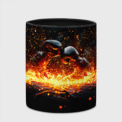 Кружка 3D Кикбоксеркие перчатки в огне, цвет: 3D-белый + черный — фото 2