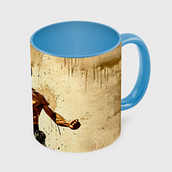 Кружка 3D Брюс Ли на бежевом, цвет: 3D-белый + небесно-голубой