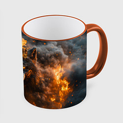 Кружка 3D Волк в огне, цвет: 3D-оранжевый кант