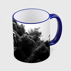 Кружка 3D Мухаммед Али в черном дыму, цвет: 3D-синий кант