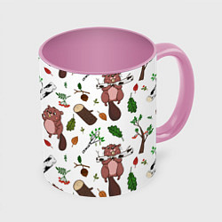 Кружка 3D Бобер и полено, цвет: 3D-белый + розовый