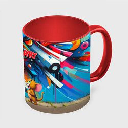 Кружка 3D Tom and Jerry - cyberpunk graffiti fantasy, цвет: 3D-белый + красный