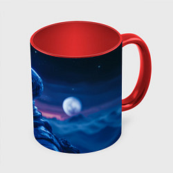 Кружка 3D Синий космонавт с красным черепом, цвет: 3D-белый + красный