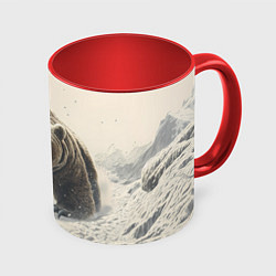 Кружка 3D Бурый медведь и герб РФ, цвет: 3D-белый + красный