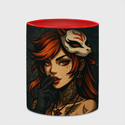 Кружка 3D Рыжая девушка с маской лисы дерзкий стиль, цвет: 3D-белый + красный — фото 2