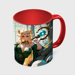 Кружка 3D Эльфийская аниме ведьма среди черепов в мрачном ле, цвет: 3D-белый + красный
