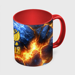 Кружка 3D Россия герб и огонь, цвет: 3D-белый + красный