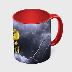 Кружка 3D Герб России фиолетовое небо с молниями, цвет: 3D-белый + красный