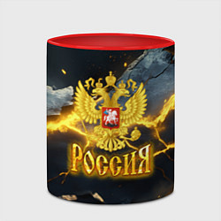 Кружка 3D Россия золотой фон и желтые разломы, цвет: 3D-белый + красный — фото 2