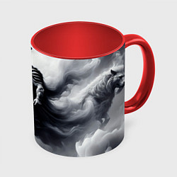 Кружка 3D Спартанский воин среди львов, цвет: 3D-белый + красный