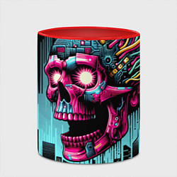 Кружка 3D Cyber skull - ai art fantasy, цвет: 3D-белый + красный — фото 2