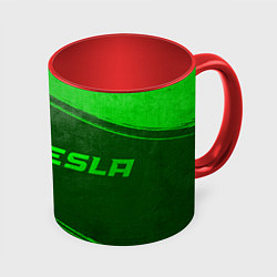 Кружка 3D Tesla - green gradient по-горизонтали, цвет: 3D-белый + красный