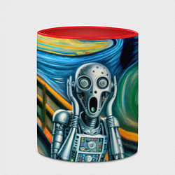 Кружка 3D Робот кричит на картине Эдварда Мунка, цвет: 3D-белый + красный — фото 2
