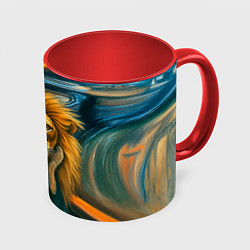 Кружка 3D Лев кричит на картине Эдварда Мунка, цвет: 3D-белый + красный