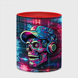 Кружка 3D Кибер чувак череп на фоне граффити - нейроарт, цвет: 3D-белый + красный — фото 2