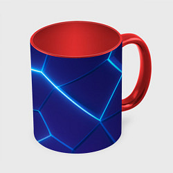 Кружка 3D Синие плиты со светом, цвет: 3D-белый + красный
