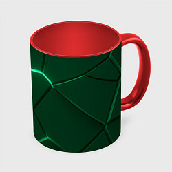 Кружка 3D Зеленые плиты с неоном, цвет: 3D-белый + красный