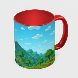 Кружка 3D Пейзаж Minecraft с горой со снежной шапкой, цвет: 3D-белый + красный