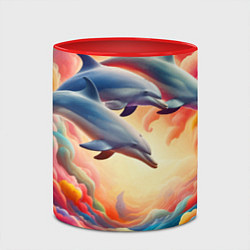 Кружка 3D Три небесных дельфина - нейроарт фантазия, цвет: 3D-белый + красный — фото 2