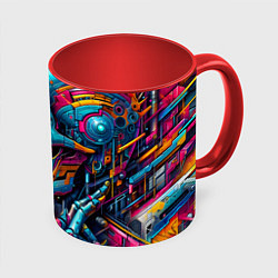 Кружка 3D Cyber skull - pattern, цвет: 3D-белый + красный