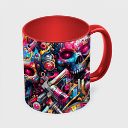 Кружка 3D Art cyber skull - ai art fantasy, цвет: 3D-белый + красный