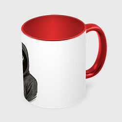 Кружка 3D Мем окак с котом, цвет: 3D-белый + красный