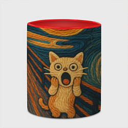 Кружка 3D Котик Крик - вязаный нейроарт, цвет: 3D-белый + красный — фото 2